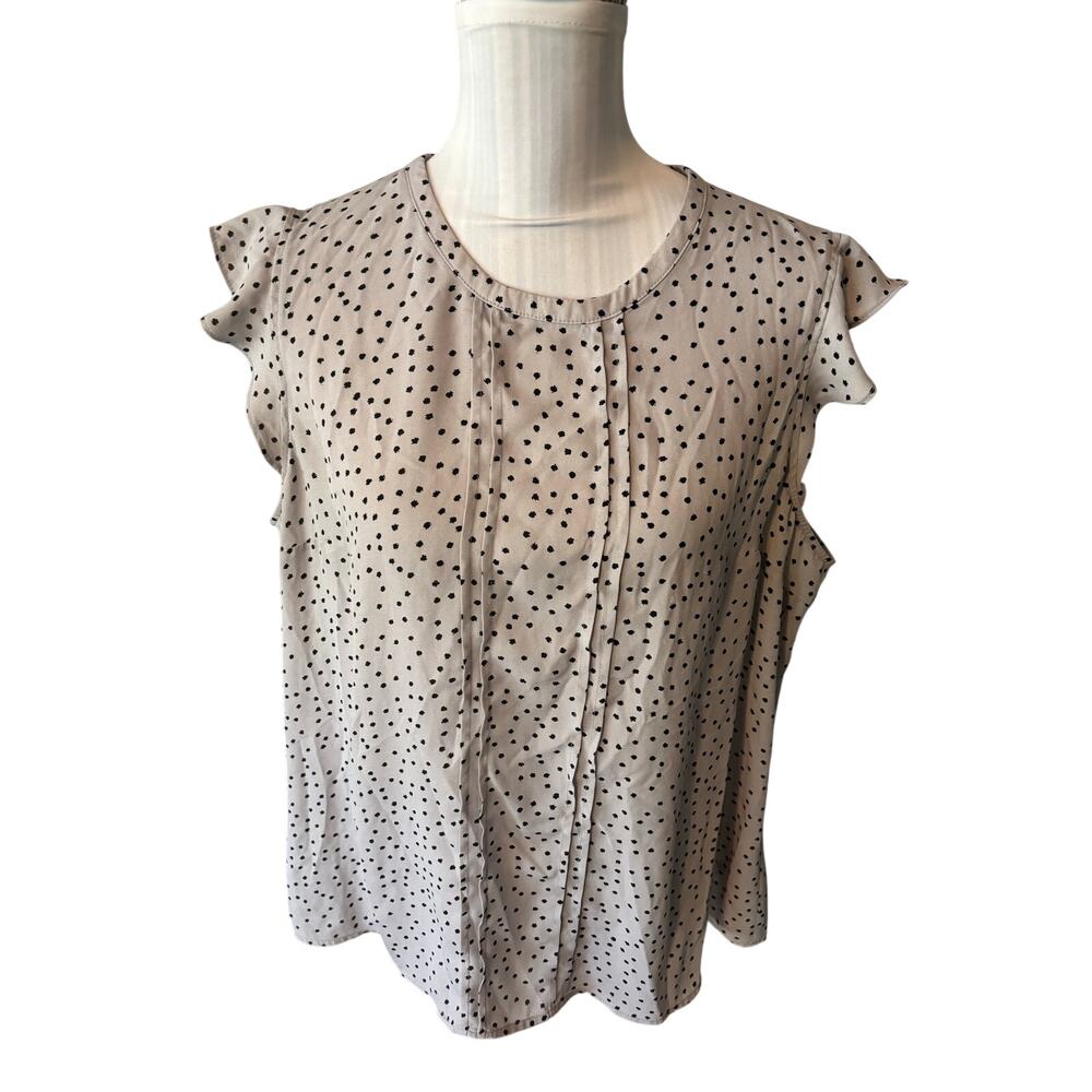 ELLE Gray Polka Dot Ruffled Cap Sleeve Blouse Size XL